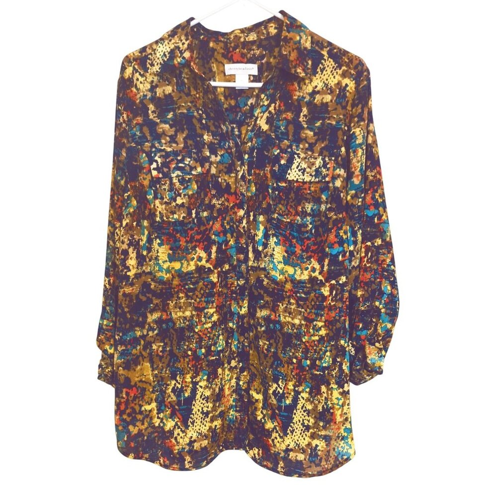 Christopher & Banks Multicolor Splash Pattern Button Front Blouse Womens XL